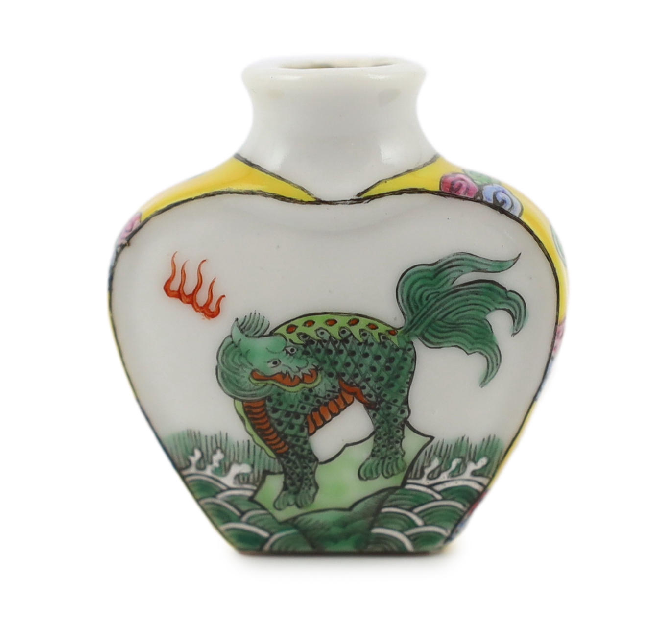 A Chinese enamelled porcelain 'double qilin' snuff bottle, Qianlong mark, 19th century